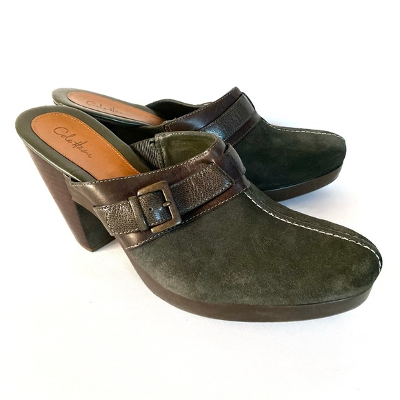 Cole Haan Clogs Mules Women’s Shoes 11 B Dark Green Suede Leather Comfort - Picture 4 of 11